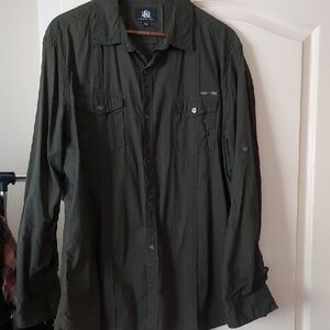 Men's Rock & Republic Olive Button-Up Shirt XL